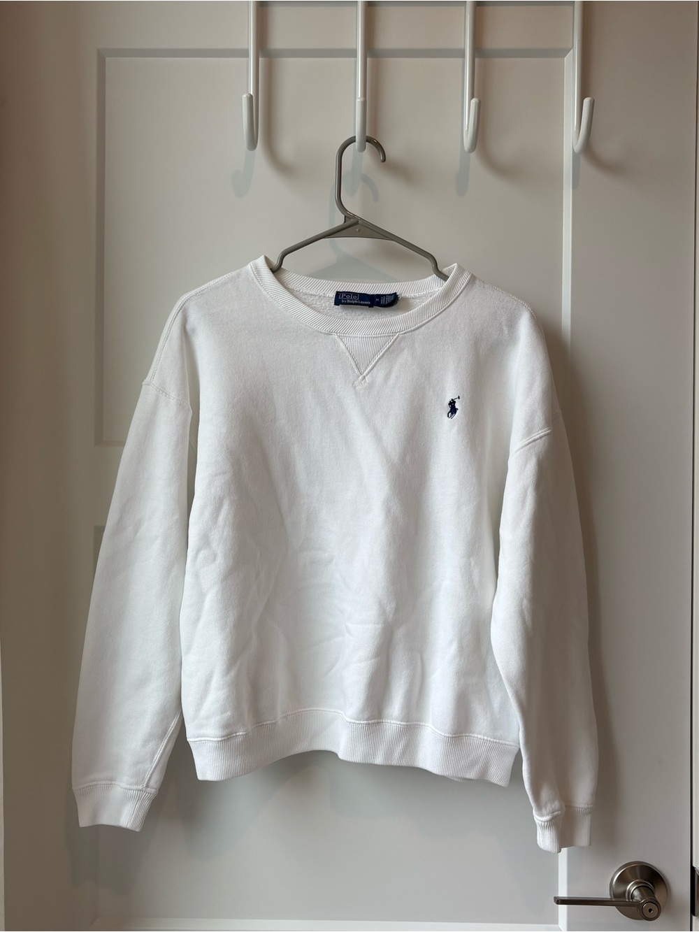 Ralph Lauren White Crewneck Sweatshirt with Navy Pony